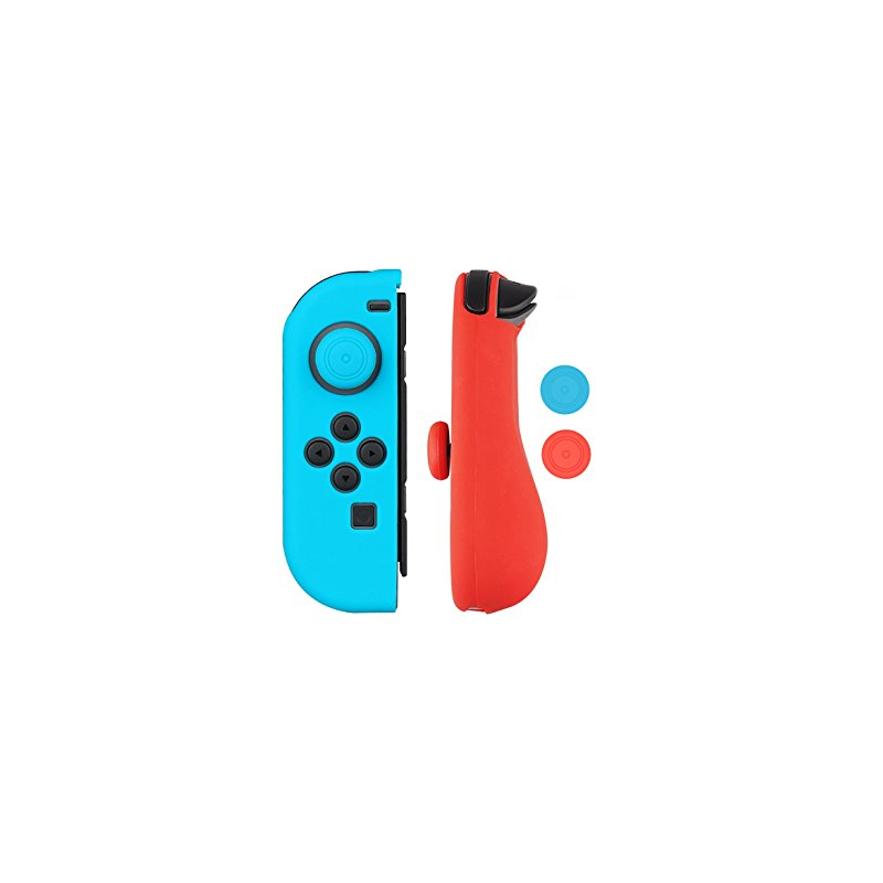 Protections silicone manettes Joy-Con Nintendo Switch bleu et rouge
