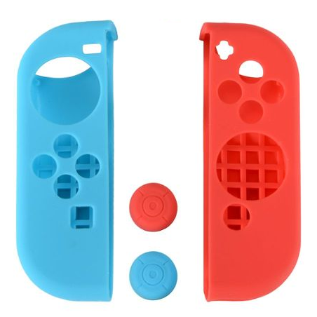 Protections silicone manettes Joy-Con Nintendo Switch bleu et rouge