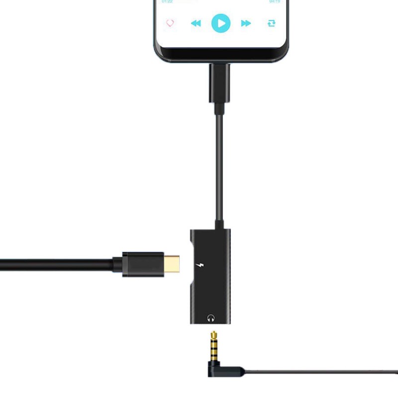 Adaptateur USB-C 2 en 1 charge + jack 3,5 mm