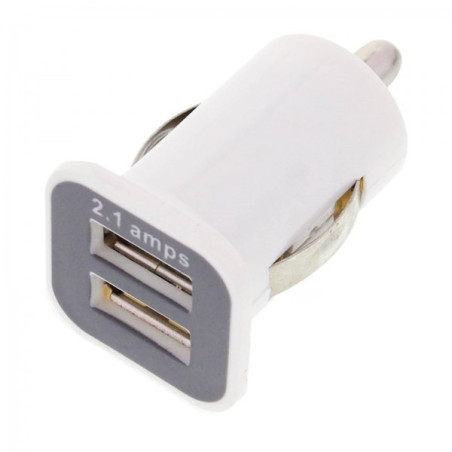 Prise double allume cigare + câble usb lightning blanc