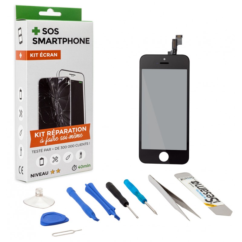 Kit réparation écran iPhone 6s noir avec outils et plan organiseur visserie
