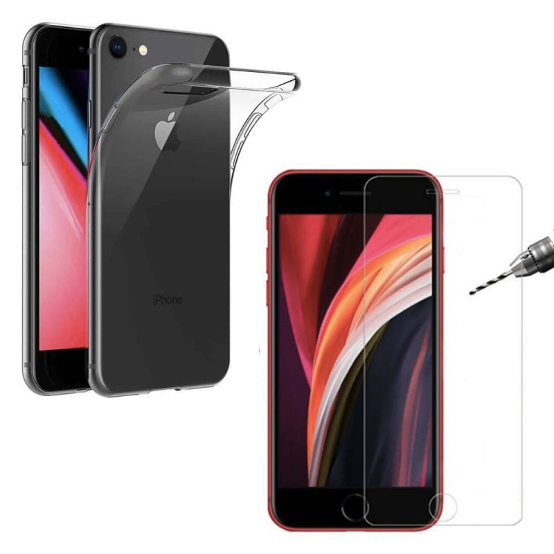 Coque silicone + verre trempé iPhone SE (2020)