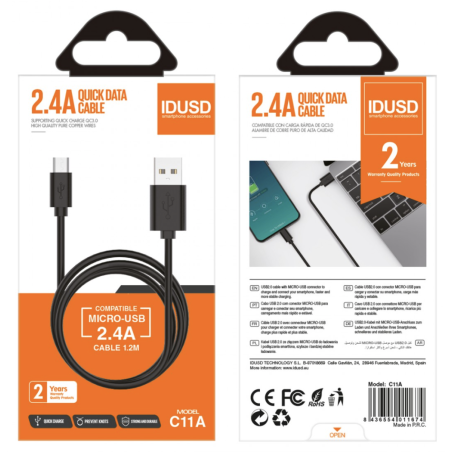 Câble micro USB Noir 1,2m - IDUSD