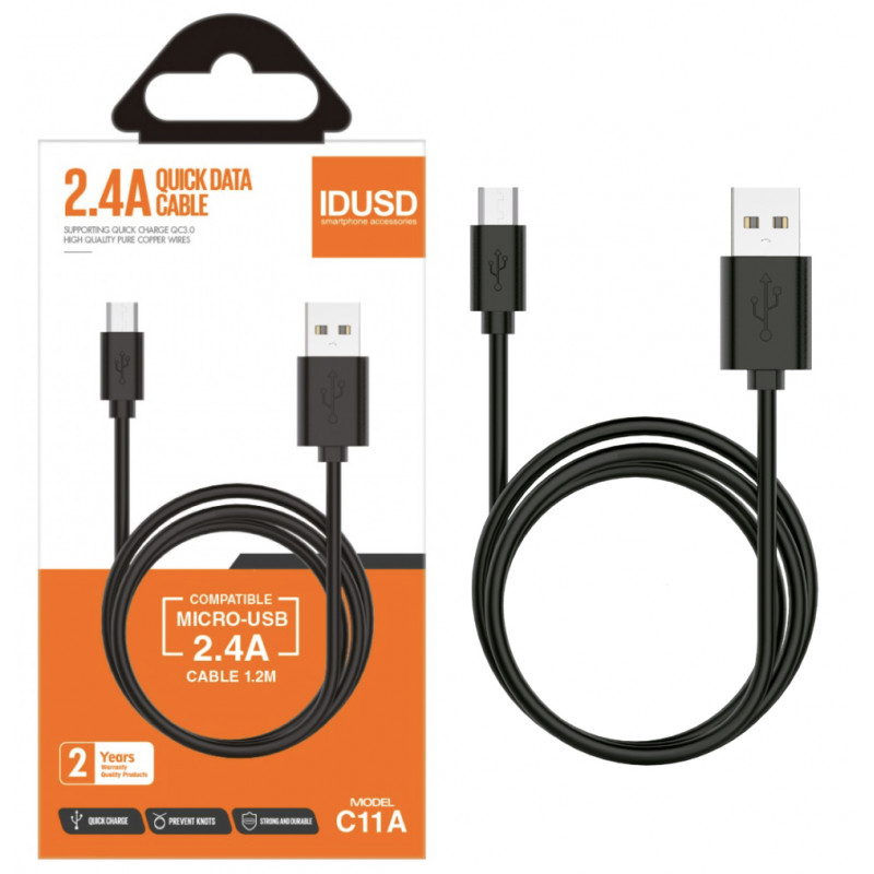 Câble micro USB Noir 1,2m IDUSD