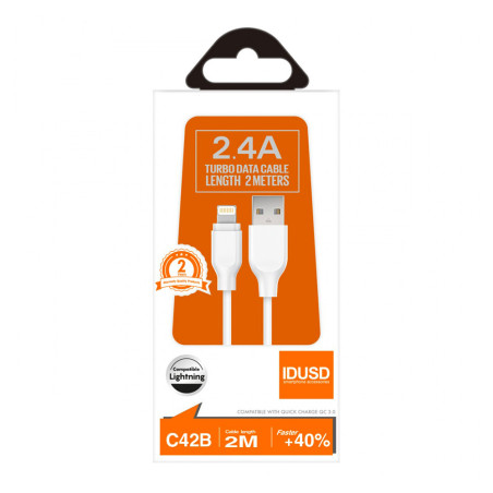 Câble USB Lightning 2m 2.4A Blanc - IDUSD