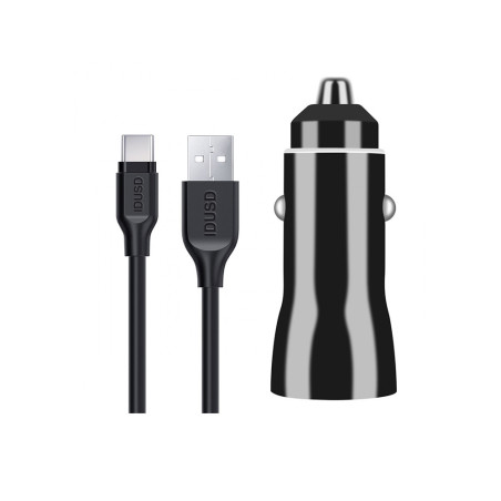 Prise allume-cigare 2 ports USB + câble USB-C Noir - IDUSD