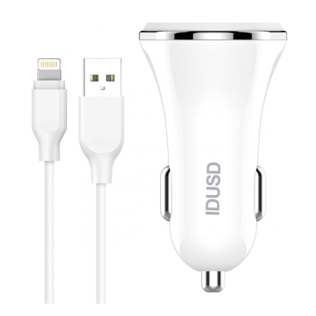 Kit chargeur voiture blanc + câble lightning - IDUSD