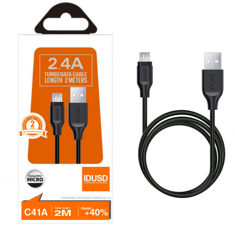 Câble micro USB Noir 2 mètres - IDUSD