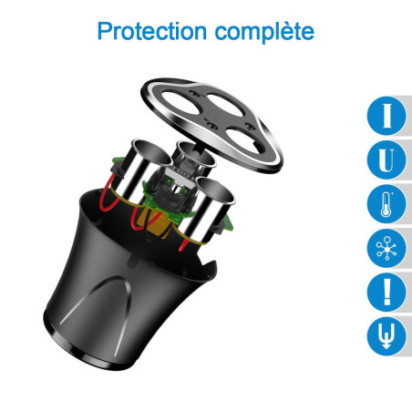 Prise allume-cigare 3 ports + Triple ports USB