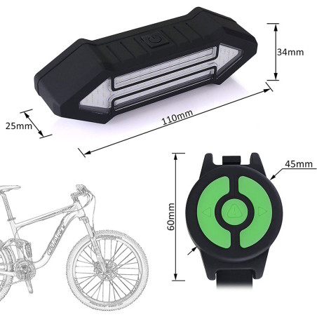 Feu de sécurité clignotant avec indicateur de direction pour vélo