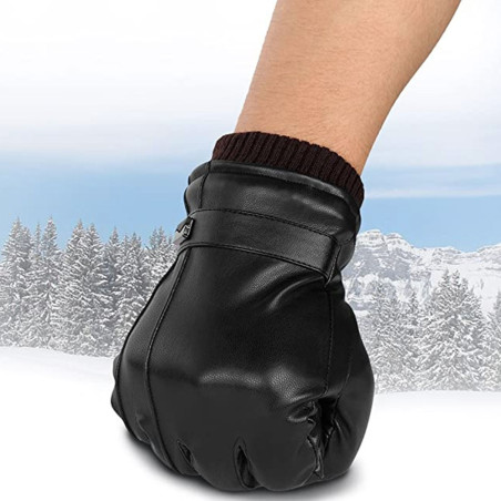 Gants tactiles simili cuir Noir