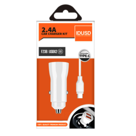 Kit prise allume-cigare 2 ports USB + câble USB-C Blanc - IDUSD