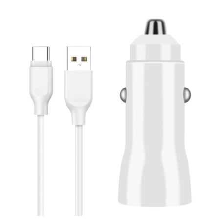 Kit prise allume-cigare 2 ports USB + câble USB-C Blanc - IDUSD