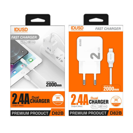 Prise secteur 2 ports USB + câble lightning 2m - IDUSD