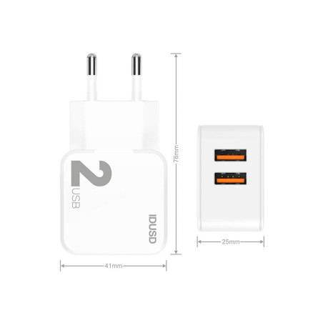 Prise secteur 2 ports USB + câble lightning 2m - IDUSD