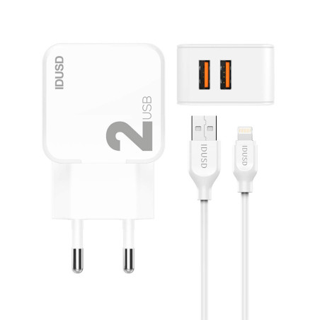 Prise secteur 2 ports USB + câble lightning 2m - IDUSD