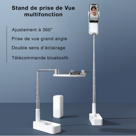 Support perche à selfie pliable bluetooth multifonctionnelle à LED