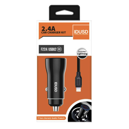 Kit chargeur voiture noir + cable lightning - IDUSD