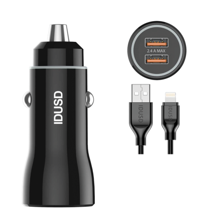 Kit chargeur voiture noir + cable lightning - IDUSD