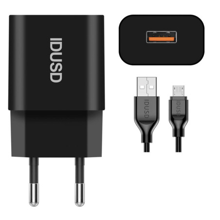 Chargeur 2 en 1 micro USB 2.4A noir - IDUSD