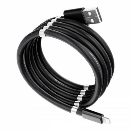 Câble USB lightning noir avec enroulement magnétique 1m