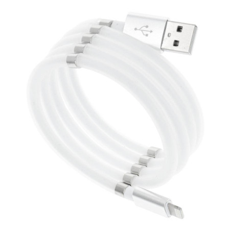 Câble USB lightning blanc avec enroulement magnétique 1m