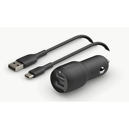 Prise allume-cigare 2 ports USB + câble USB-C noir Belkin