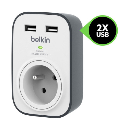 Prise murale parafoudre 2 ports USB Belkin