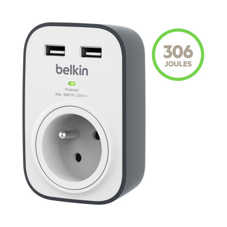 Prise murale parafoudre 2 ports USB Belkin