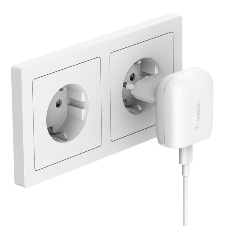 Prise secteur USB-C 20W + câble USB-C vers lightning blanc Belkin