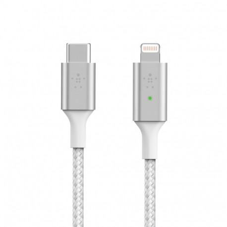 Câble USB-C vers lightning nylon blanc Fast Charge 1,2m Belkin
