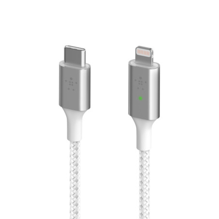 Câble USB-C vers lightning nylon blanc Fast Charge 1,2m Belkin