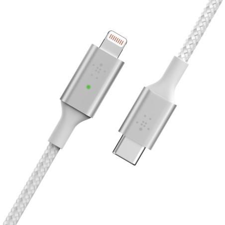 Câble USB-C vers lightning nylon blanc Fast Charge 1,2m Belkin