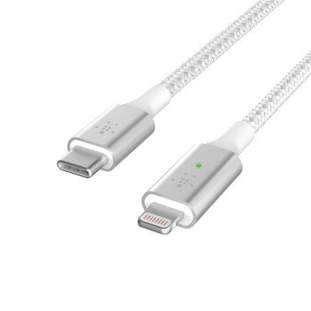 Câble USB-C vers lightning nylon blanc Fast Charge 1,2m Belkin