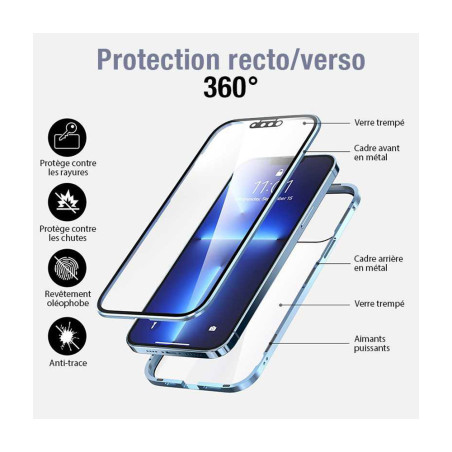 Coque intégrale magnétique iPhone Mini 13 argent