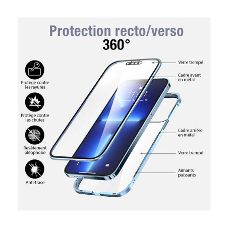 Coque intégrale magnétique iPhone 13 Pro argent