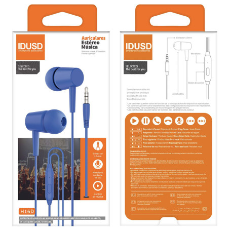 Ecouteurs intra-auriculaires métal bleu avec packaging