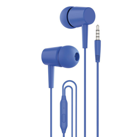 Ecouteurs intra-auriculaires métal bleu avec packaging