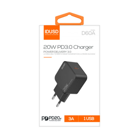 Prise secteur fast charge USB-C 20W noir - IDUSD