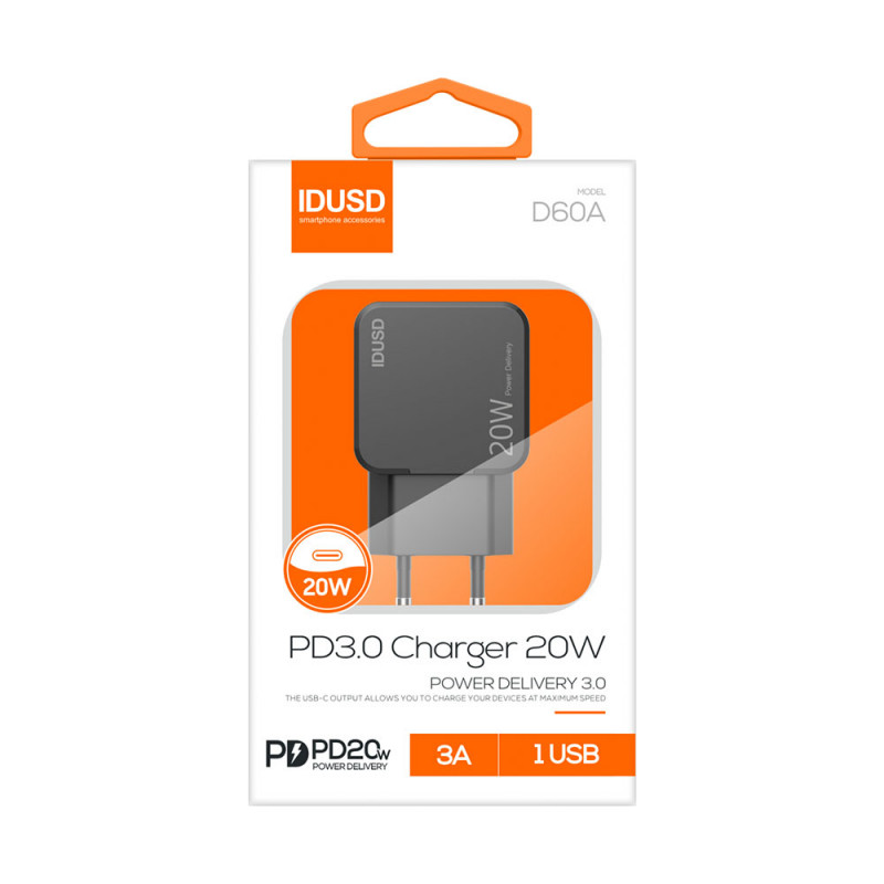 Prise secteur fast charge USB-C 20W noir - IDUSD