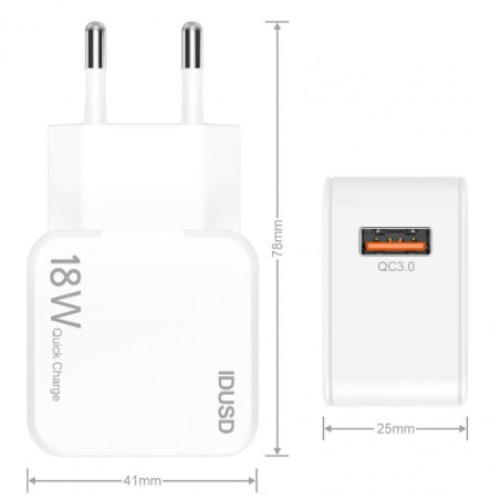 Pack chargeur USB-C Blanc 3A 18W - IDUSD