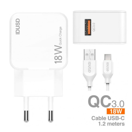 Pack chargeur USB-C Blanc 3A 18W - IDUSD