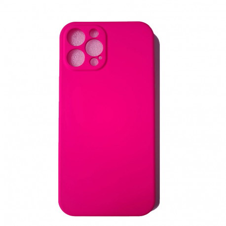 Coque silicone+protection caméra rose fluo iPhone 12