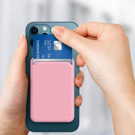 Porte-cartes en simili cuir avec MagSafe rose