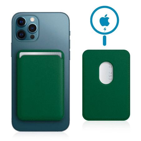 Porte-cartes en simili cuir avec MagSafe vert