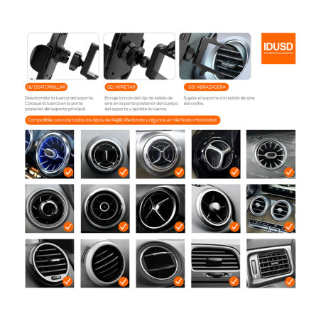 Support voiture smartphone grille d'aération ronde - IDUSD