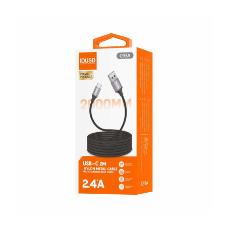 Câble tressé USB-C 2m noir - IDUSD