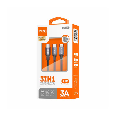 Câble tressé USB charge rapide 3-en-1 1,2m - IDUSD