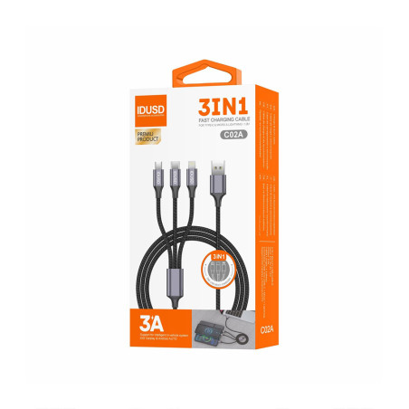 Câble tressé USB charge rapide 3-en-1 1,2m - IDUSD