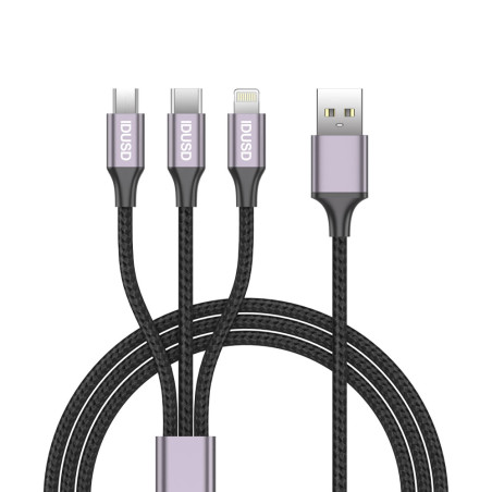 Câble tressé USB charge rapide 3-en-1 1,2m - IDUSD
